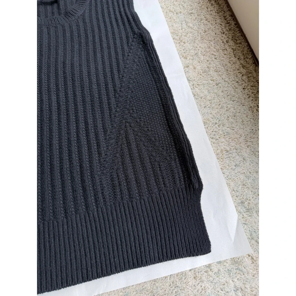 The Row Cashmere Merino Ribbed Side Zip Sweater Vest Black Made in USA M